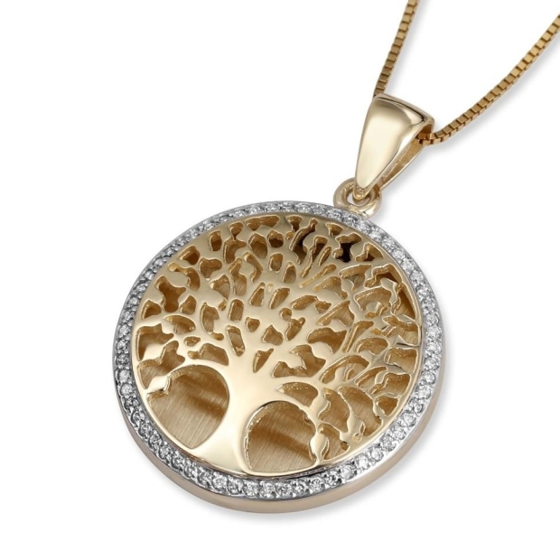 14K Gold Large Tree of Life Pendant Necklace with